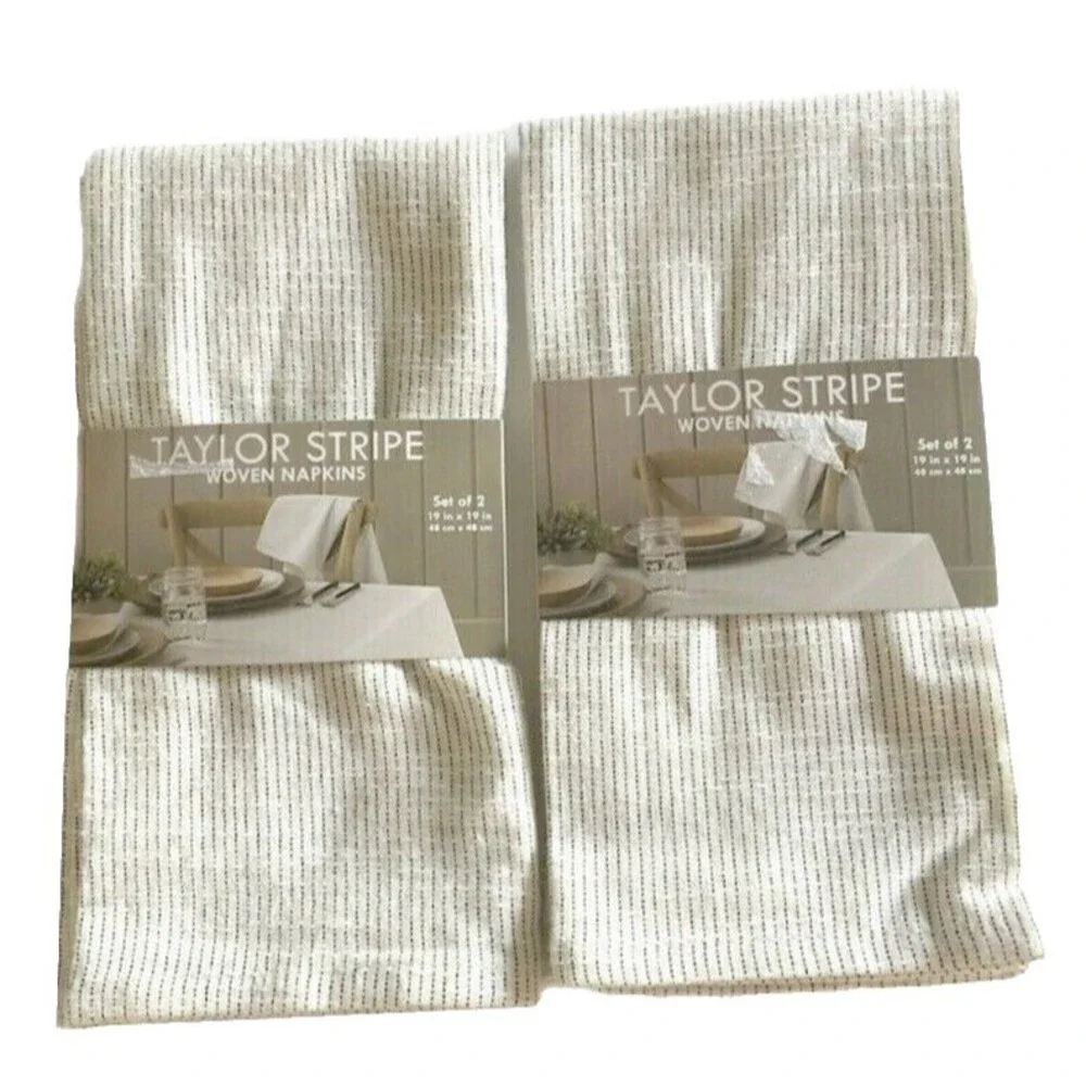 Taylor Stripe Napkins Woven Fabric White Gray Cotton Blend Summer 19x19 Set of 4